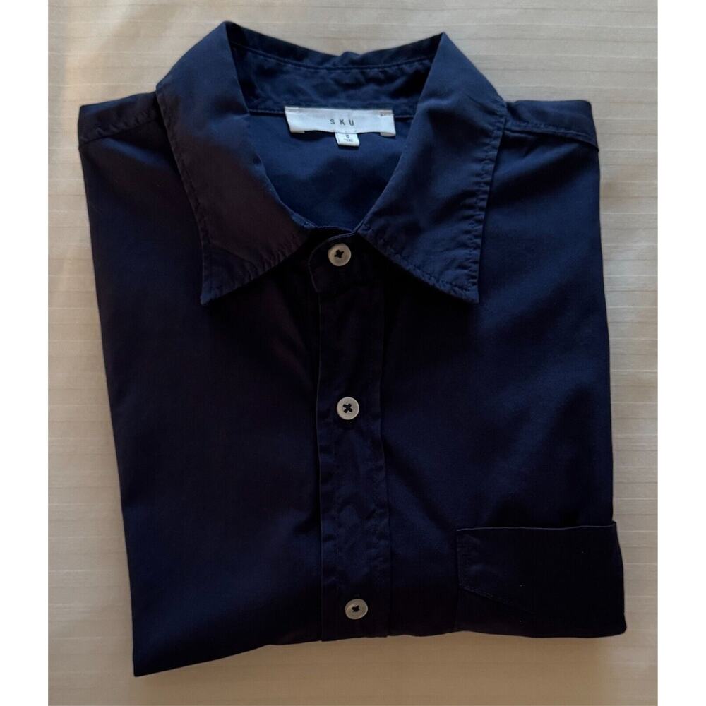 S K U Men's 100% Cotton L/S Dress Shirt Size S Dark Blue A+